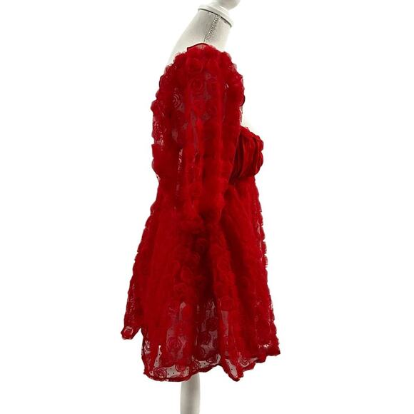 For Love & Lemons Hannah Mini Dress Red Floral Lace Size M NWT - Picture 6 of 8